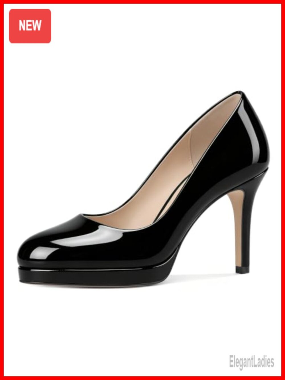 Faux Leather Platform Pump Heels Closed Toe Slip-On Stiletto